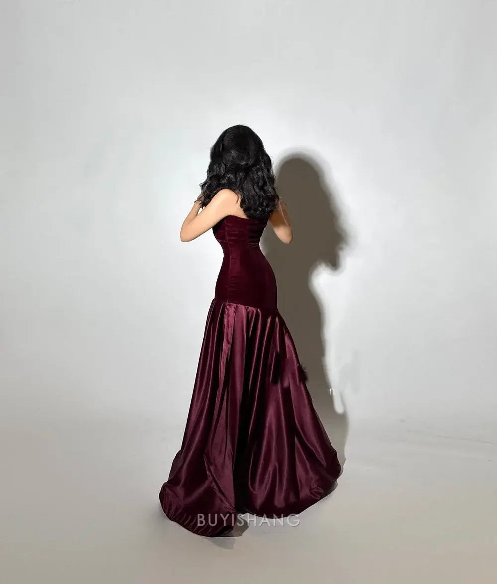 Elegant A-Line Asymmetrical Neck Velvet Mermaid Maxi Dress Prom Dresses